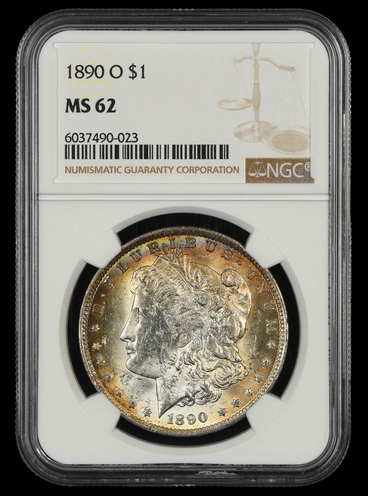1890 O $1 NGC MS 62 