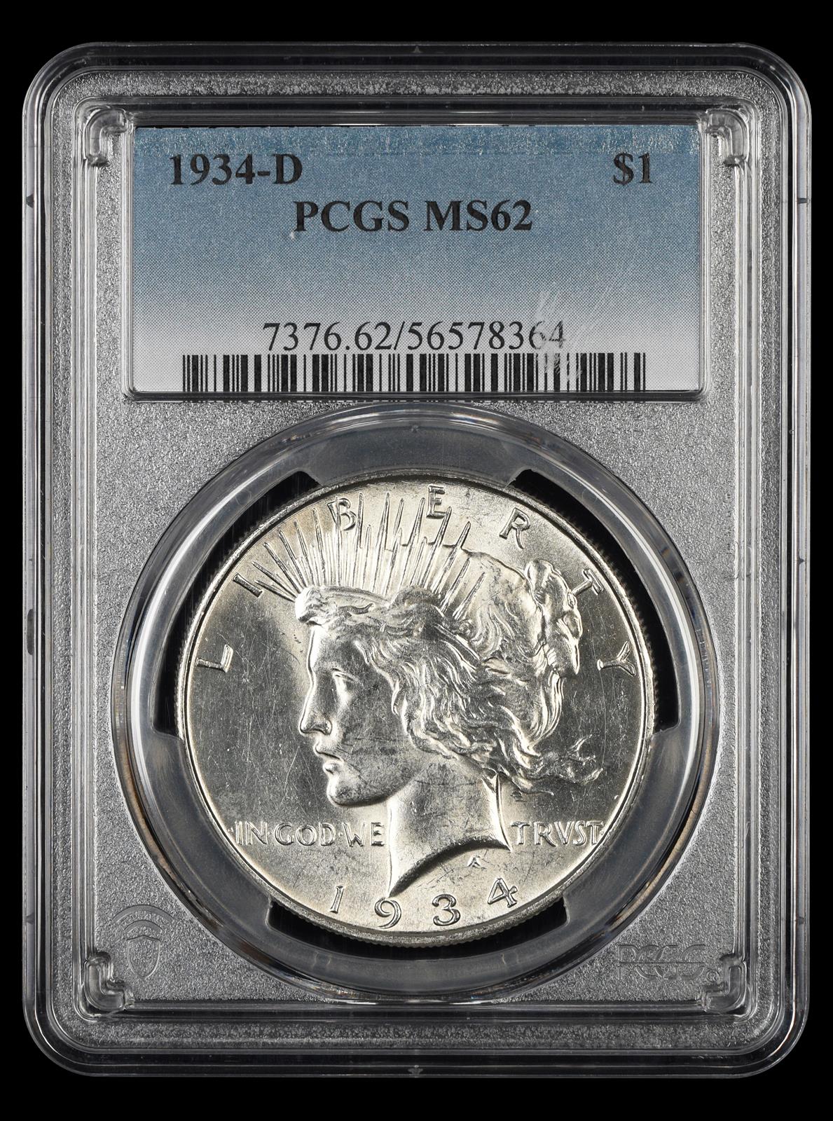 1934 D $1 PCGS MS62