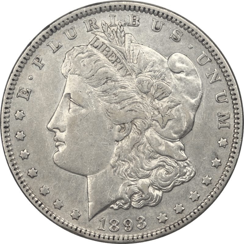 1893 Morgan Silver Dollar, $1 Raw  Choice Extra Fine - Nice Original Coin 
