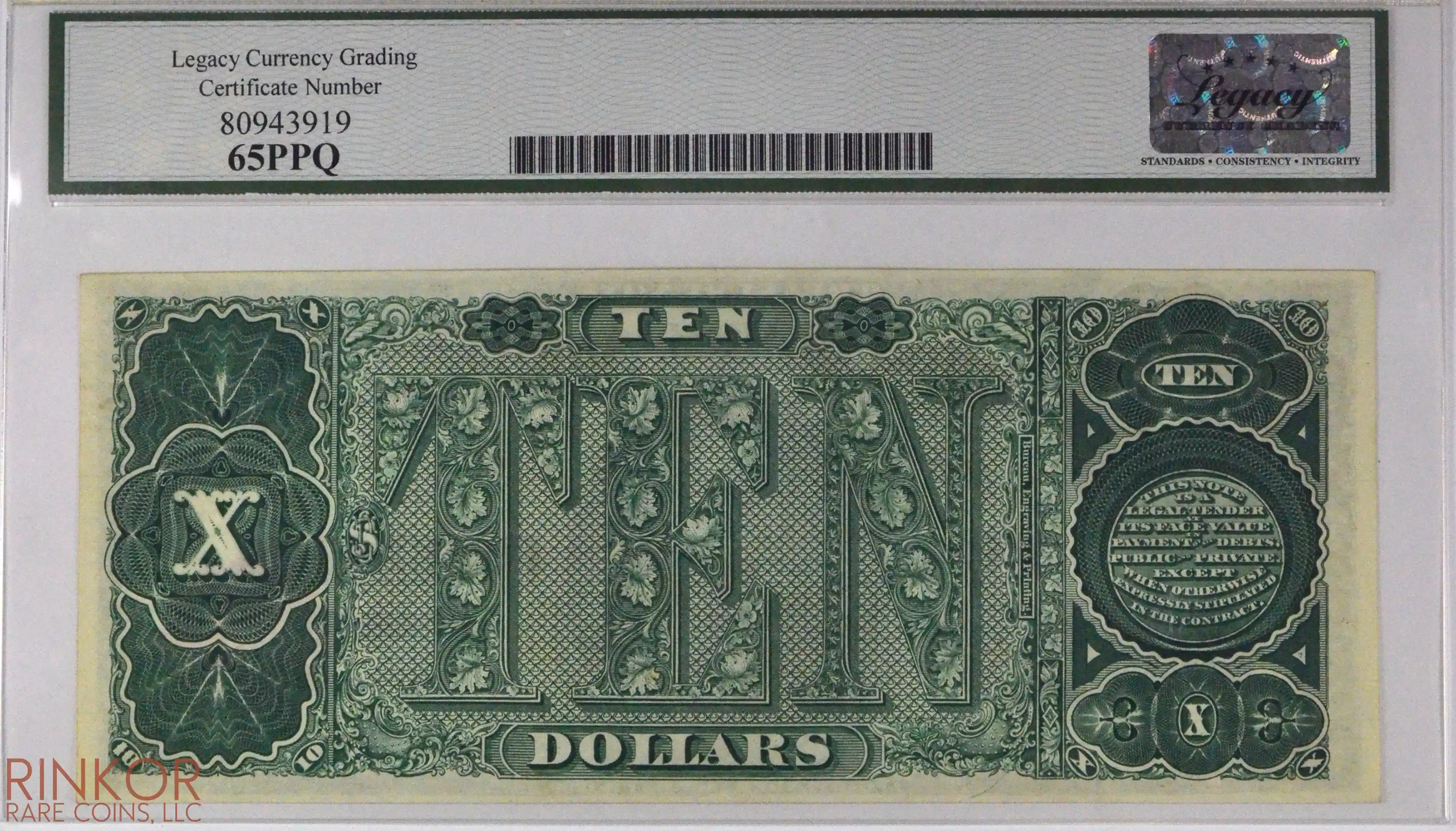 1890 $10 Fr. 368 Treasury Note LCG CU 65 PPQ