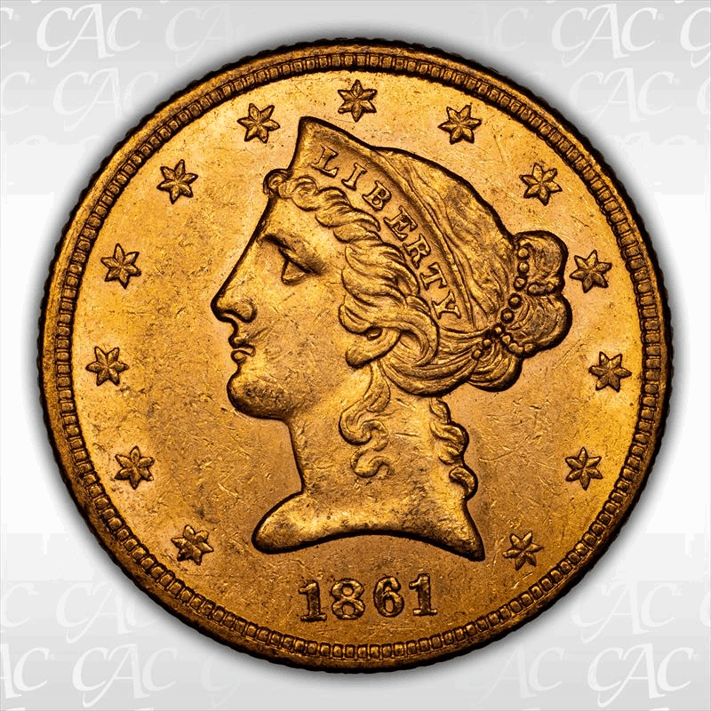 1861 $5 CACG AU-58