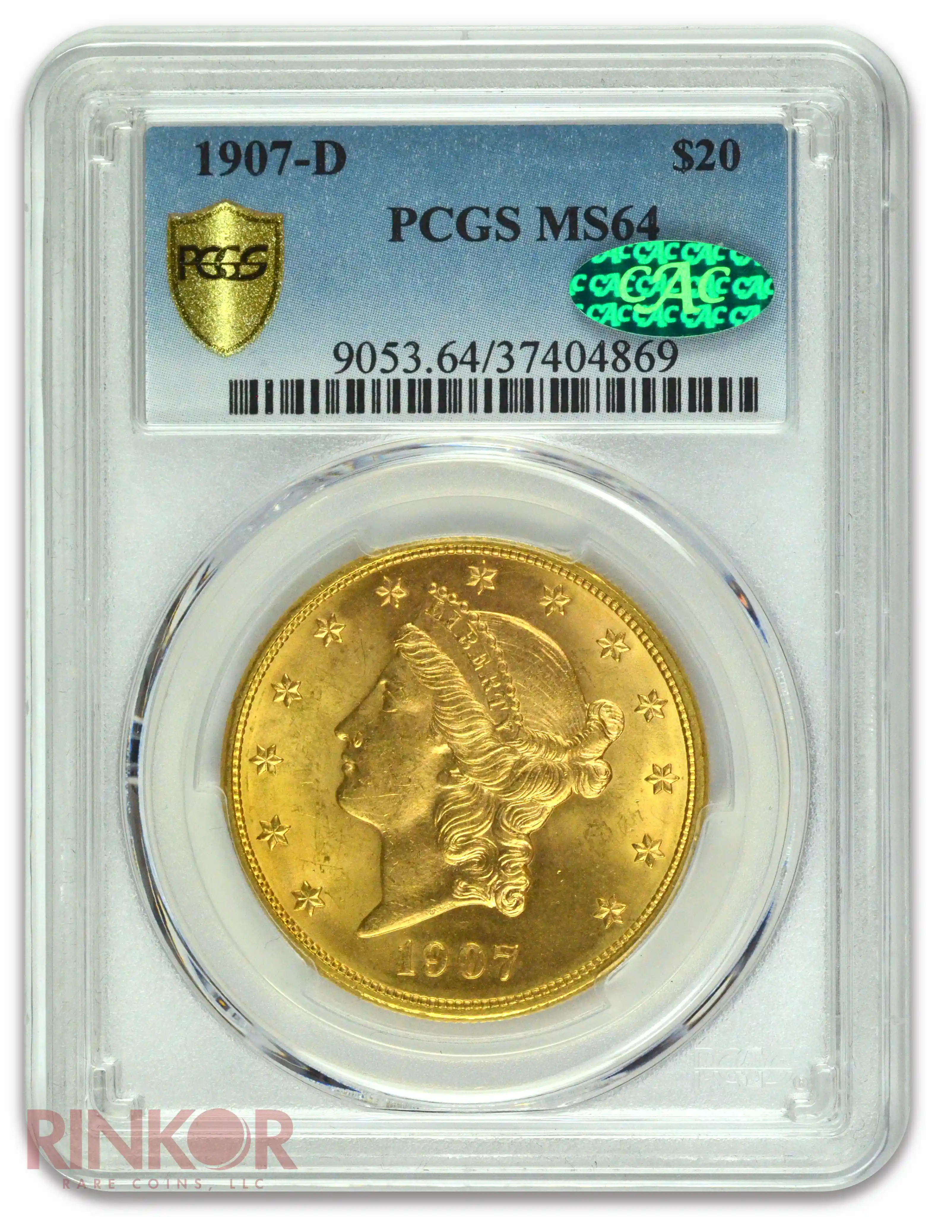 1907-D $20 Liberty Head PCGS MS 64 CAC
