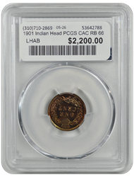 1901 Indian Head PCGS CAC RB 66