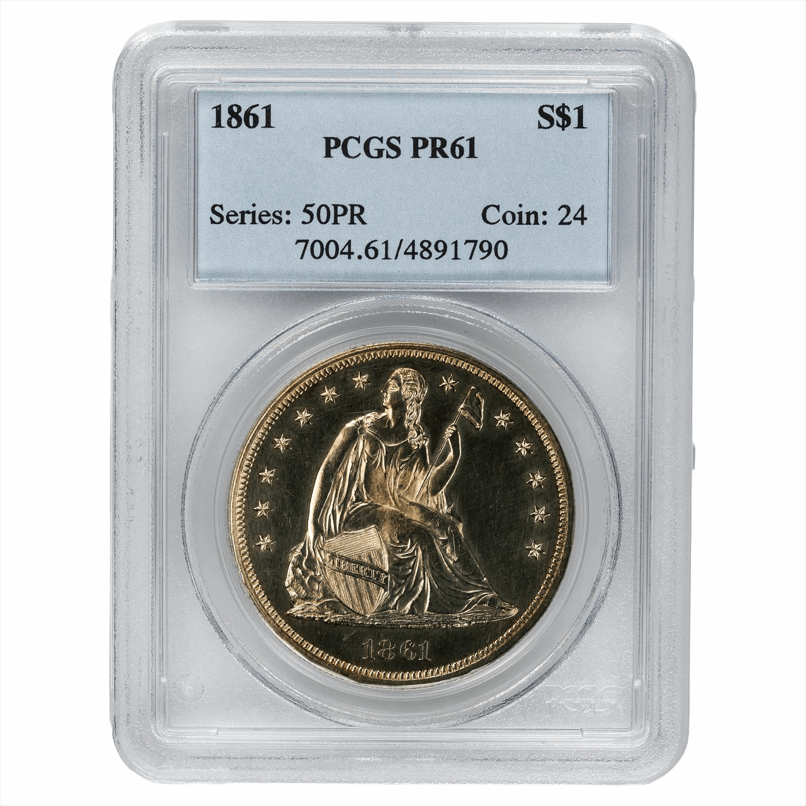 1861 Seated Liberty Silver Dollar $1 PCGS PR 61