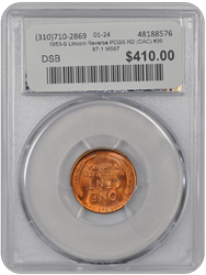 1953-S Lincoln Reverse PCGS RD (CAC) #3687-1 MS67