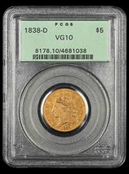 1838-D $5 Gold OGH PCGS VG-10