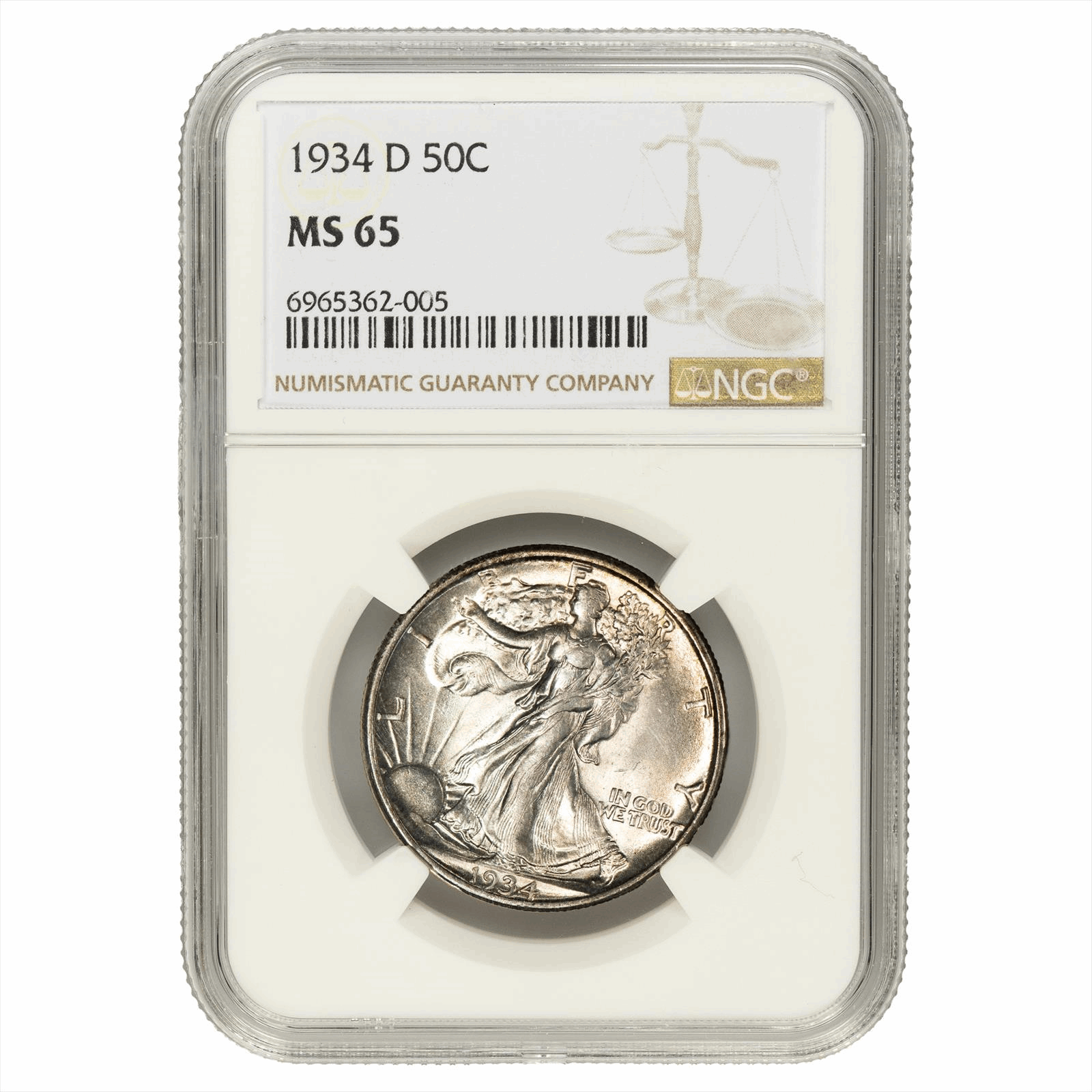 1934-D Walking Liberty Half Dollar 50C NGC MS 65 