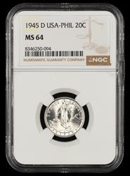 1945 D Philippines 20 Centavos NGC MS64