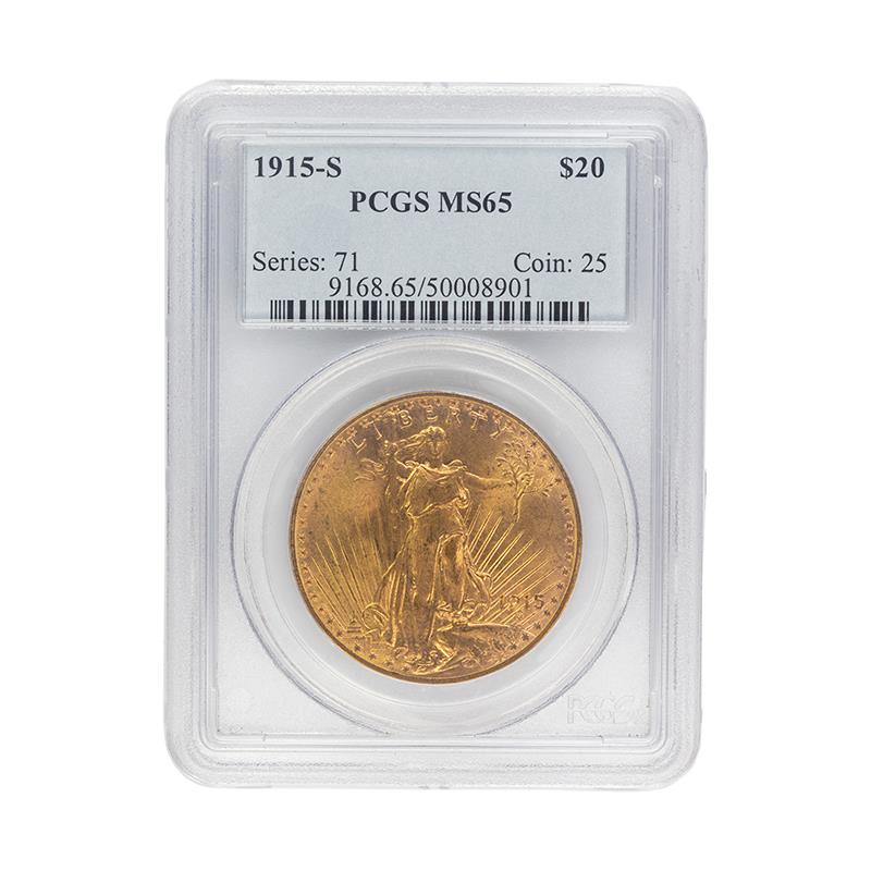 1915-S St. Gaudens Double Eagle, $20 PCGS MS 65 - Nice Original Coin