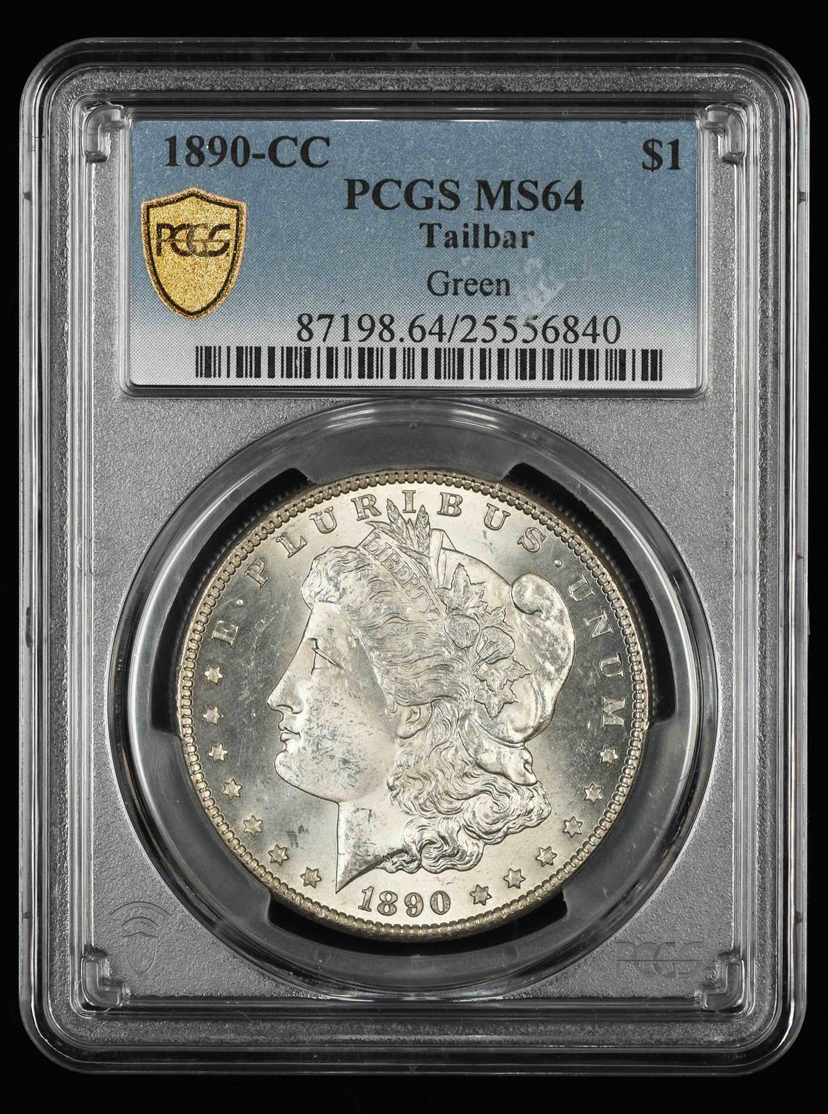 1890-CC $1 Tailbar Ex Green PCGS MS 64
