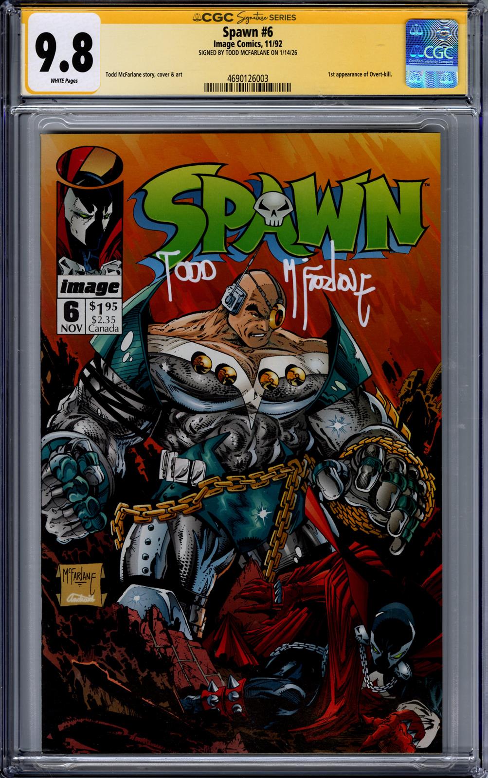 Spawn #6 CGC Signature Series 9.8 (Image, 1992) Signed by Todd McFarlane 