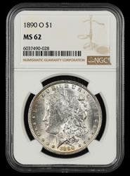 1890 O $1 NGC MS 62 