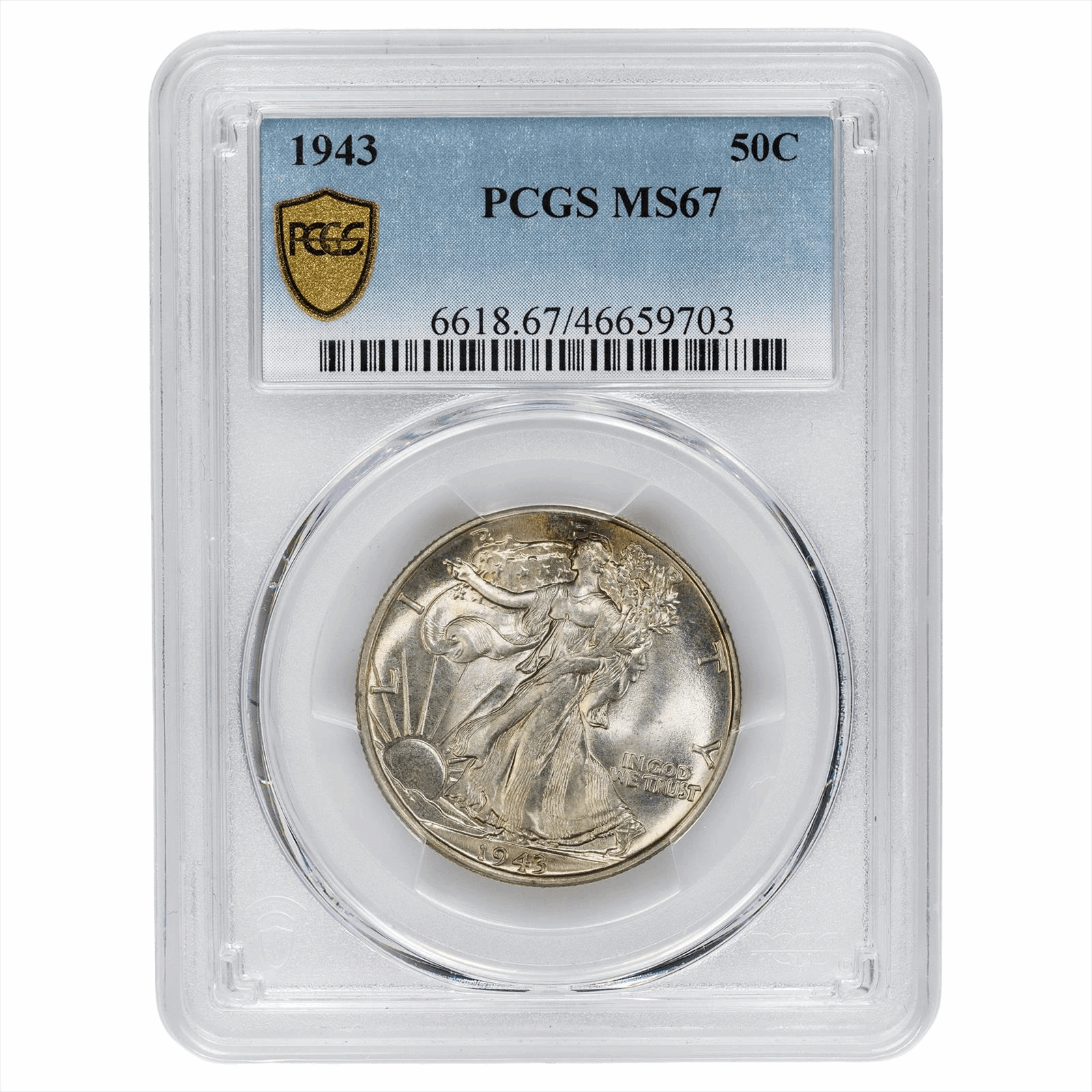 1943 Walking Liberty Half Dollar 50C PCGS MS 67