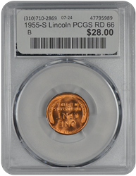 1955-S Lincoln PCGS RD 66