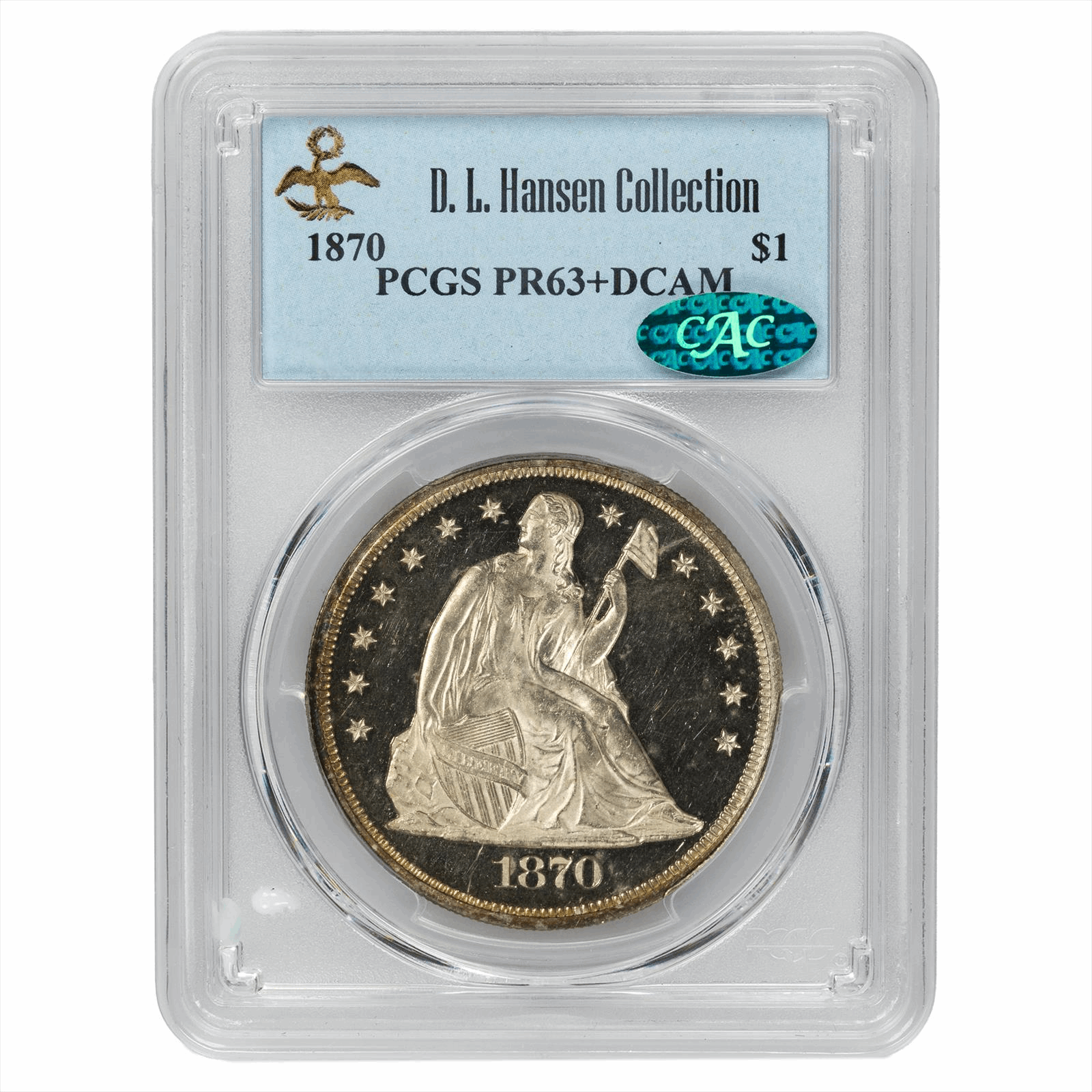 1870 Silver Morgan Dollar $1, D.L. Hansen Collection PCGS CAC PR 63 + DCAM