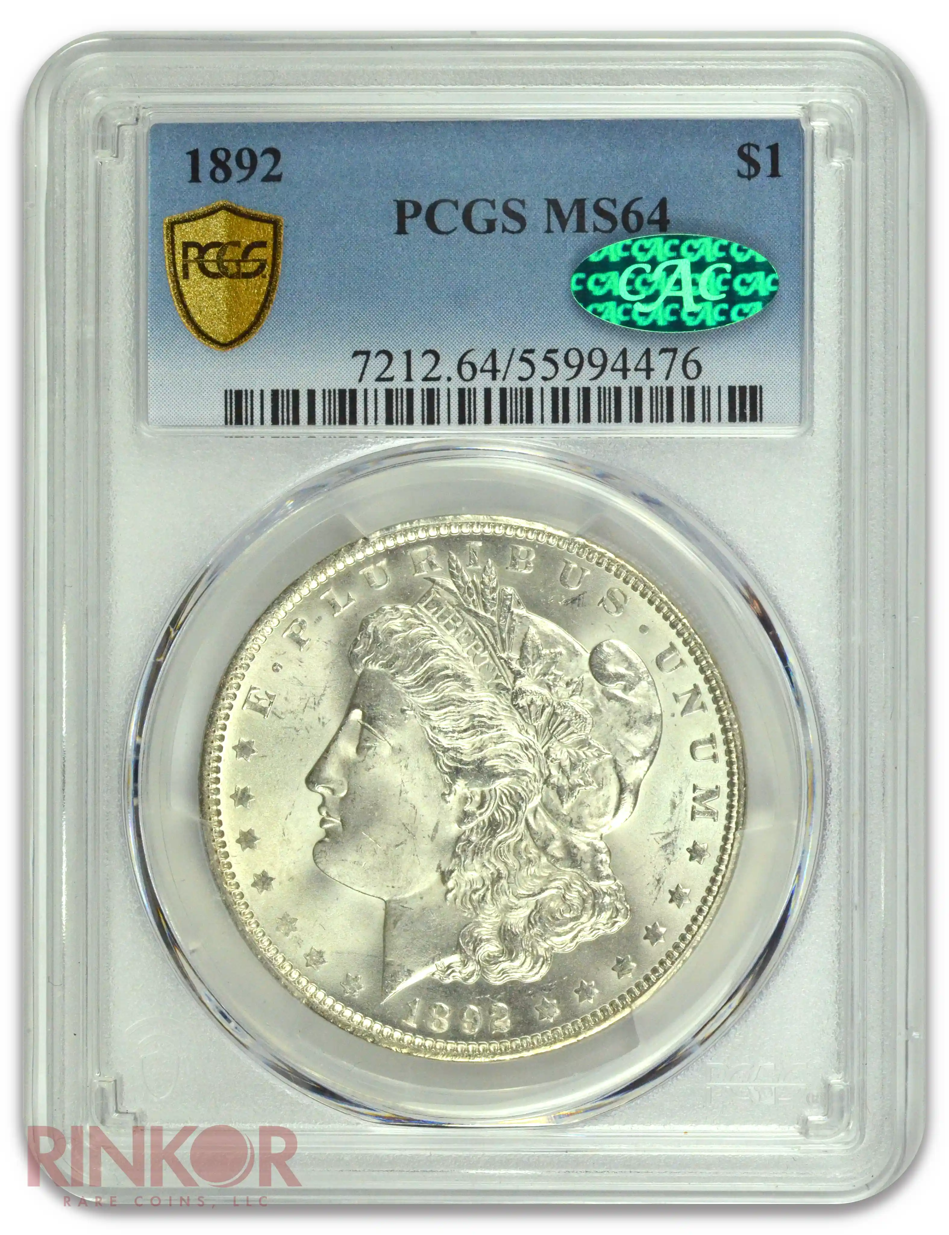1892 $1 Morgan Dollar PCGS MS 64 CAC