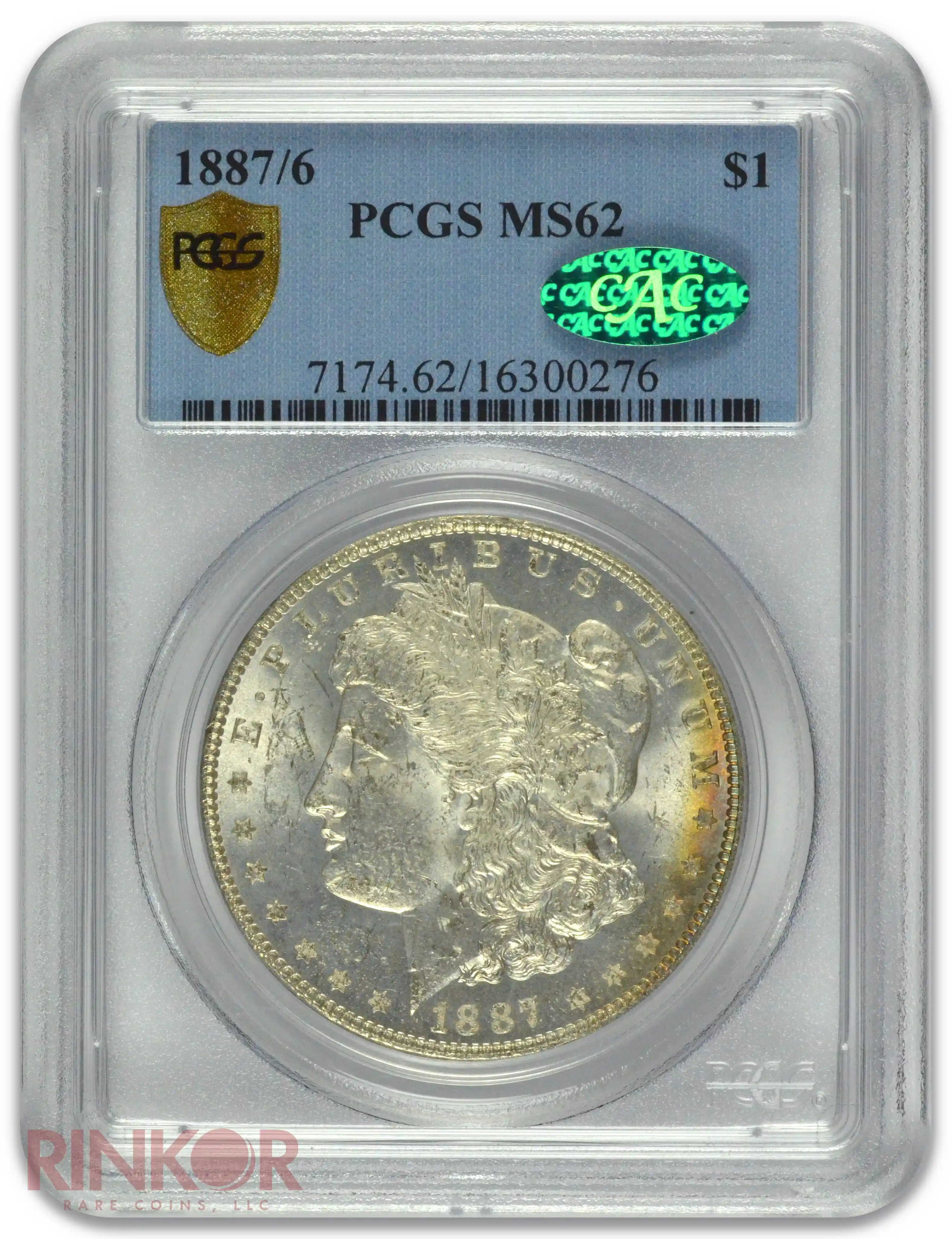1887/6 $1 Morgan Dollar PCGS MS 62 CAC