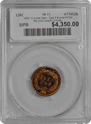 1903 1C Indian Cent - Type 3 Bronze PCGS RD (CAC) #3651-2 PR66+