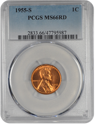 1955-S Lincoln PCGS RD 66