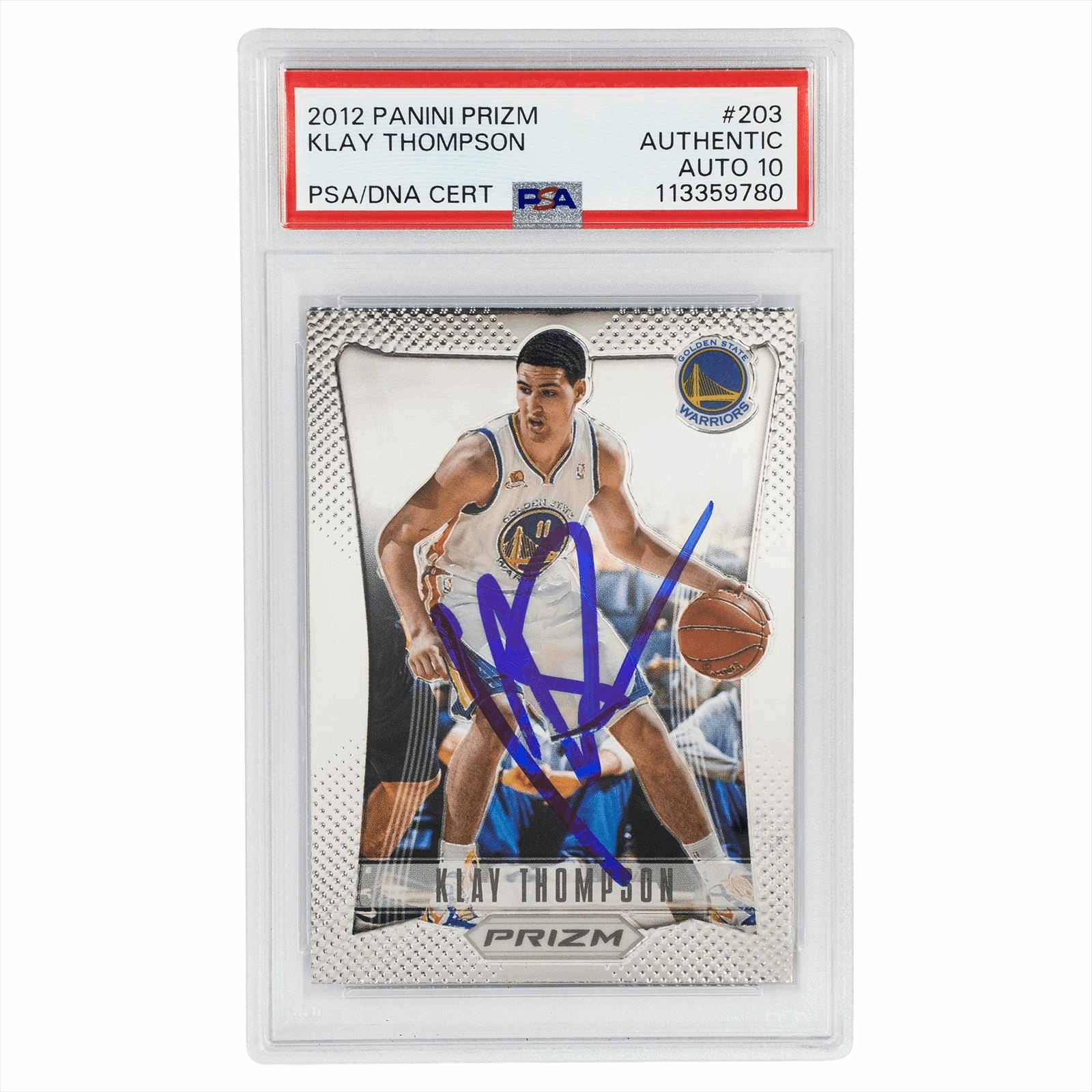 2012 Panini Prizm Klay Thompson #203 PSA AUTHENTIC AUTO 10 Cert #113359780