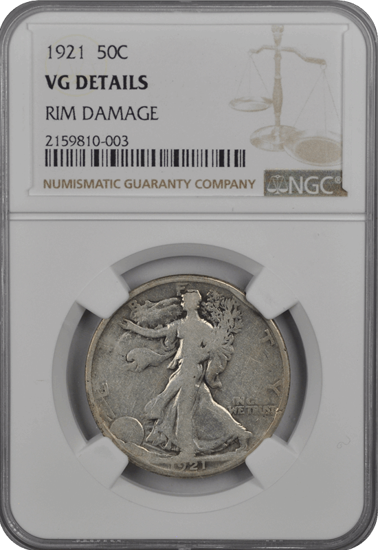 1921 Seated Liberty Half Dollar NGC Rim Damaged