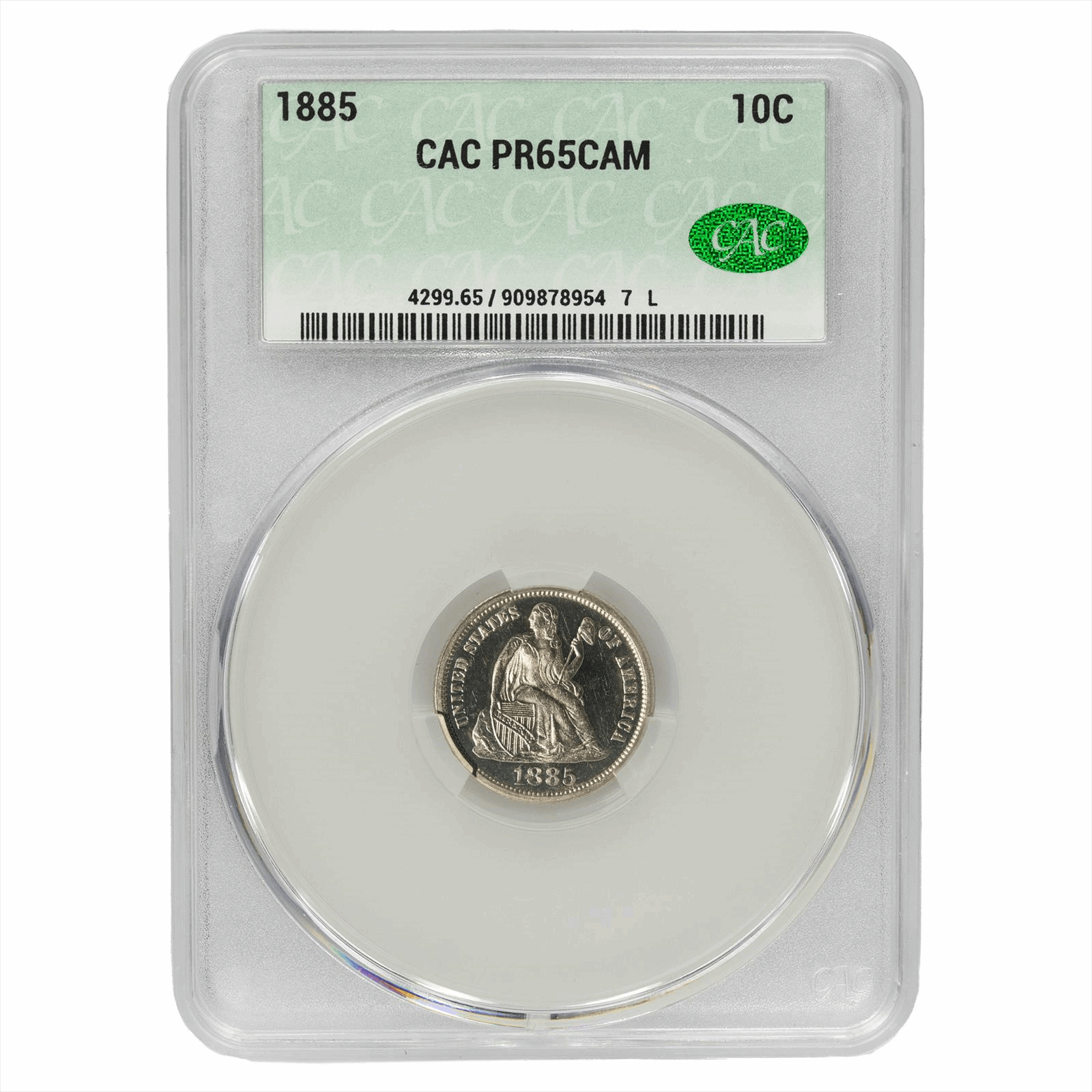 1885 Seated Liberty Dime 10C CACG PR 65 CAM CAC