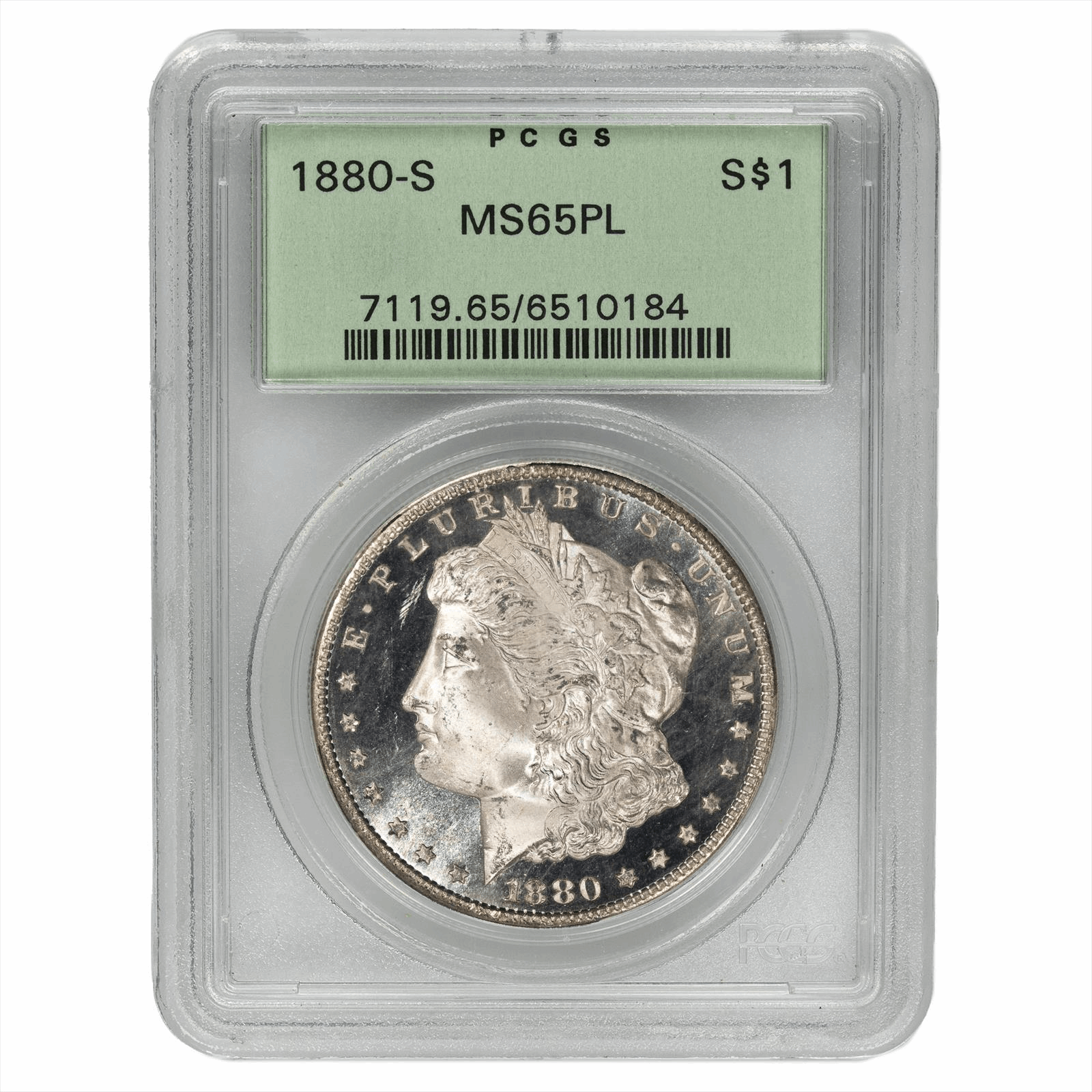 1880-S Morgan Silver Dollar $1 PCGS MS65PL - Lustrous, Cameo, PQ++