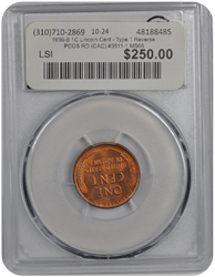 1936-S 1C Lincoln Cent - Type 1 Reverse PCGS RD (CAC) #3511-1 MS66