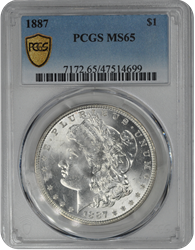 1887 $1 Morgan Dollar PCGS  #3682-3 MS65