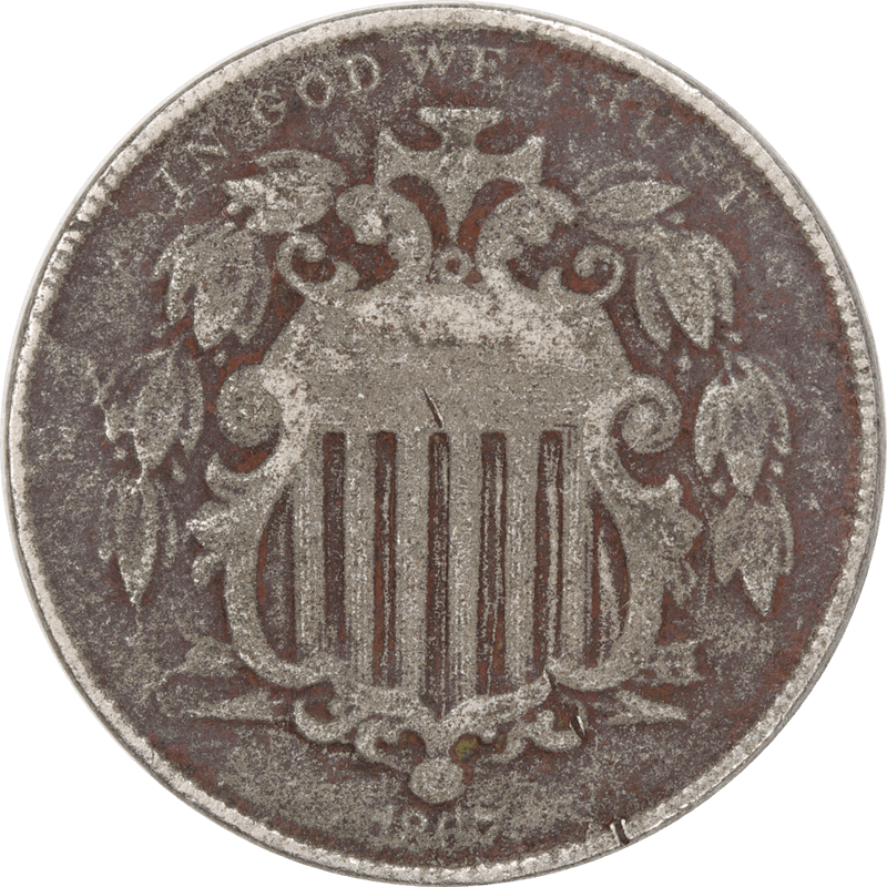 1867 Shield Nickel, No Rays 5c, Circulated Very Good