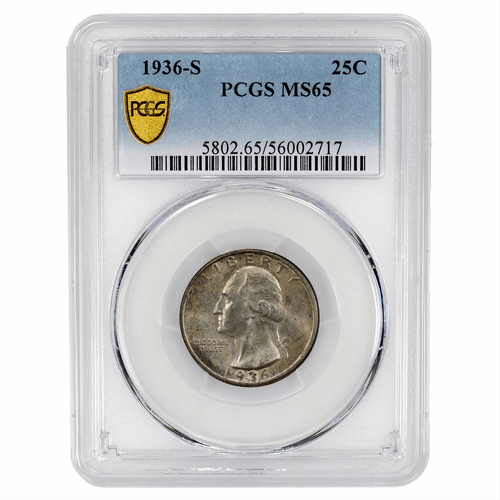1936-S Washington Quarter 25C PCGS MS 65