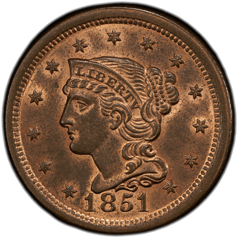 1851 1c PCGS MS 65 RB CAC