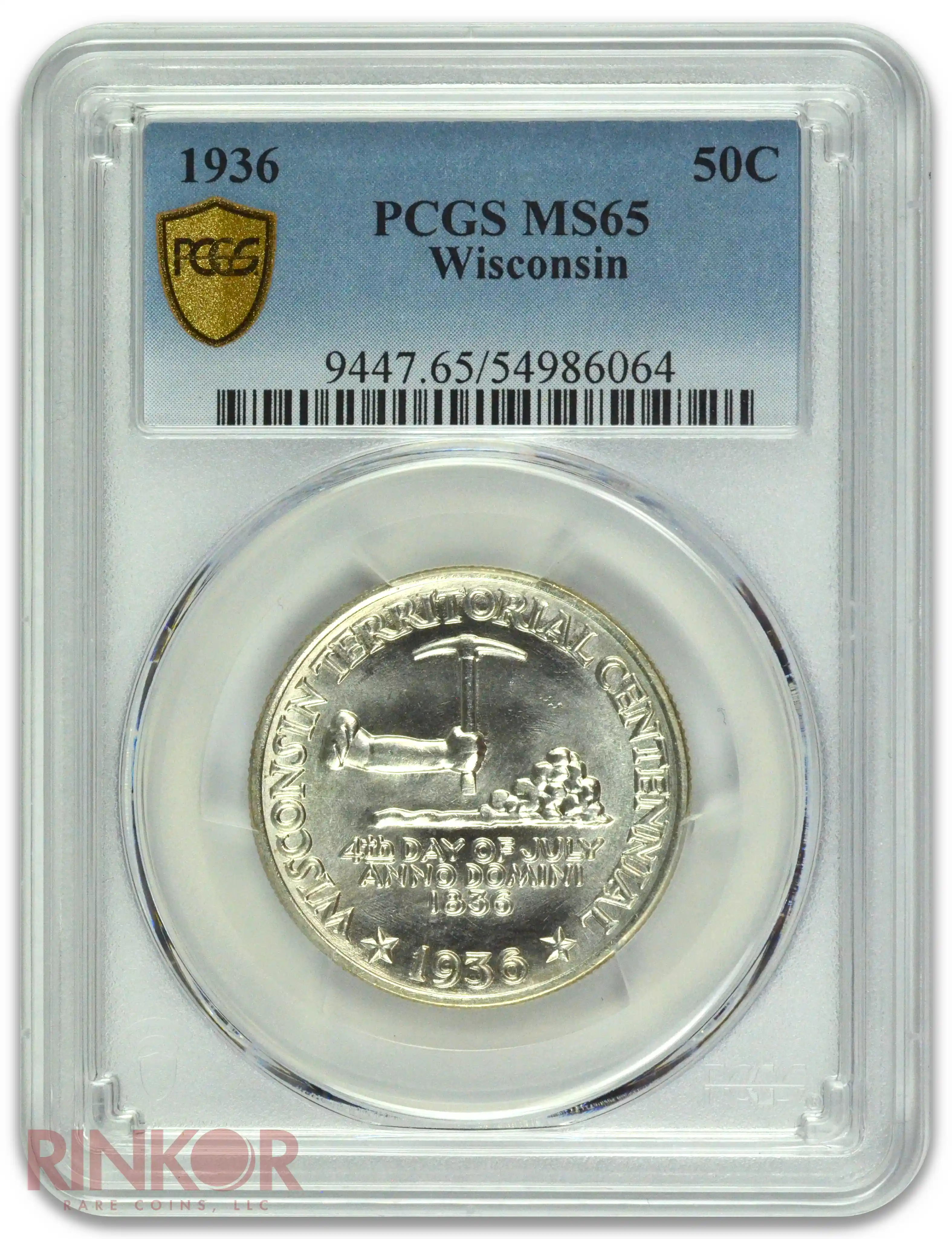 1936 50C Wisconsin Commemorative Half Dollar PCGS MS 65
