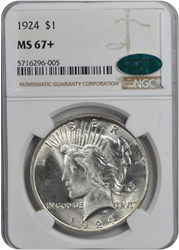 1924 Peace Dollar S$1 NGC  (CAC) #3600-3 MS67+