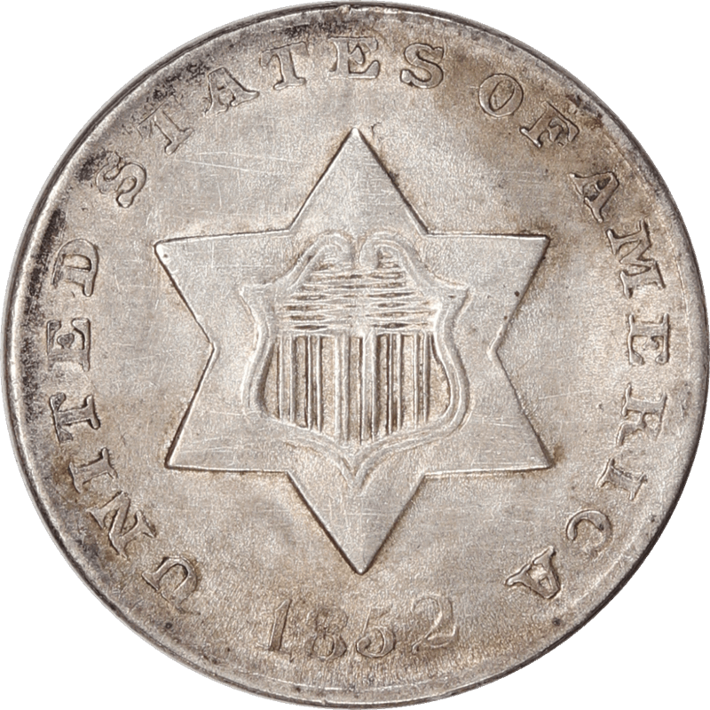 1852 Three Cent Silver Trime 3CS About Uncirculated