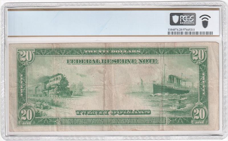Fr. 991A 1914 $20  Federal Reserve Note Chicago Blue Seal Type A PCGS VF20 