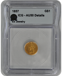 1857 	Gold $1 - Type 1 ICG AU 50