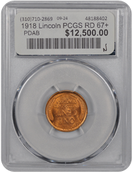 1918 Lincoln PCGS RD 67+