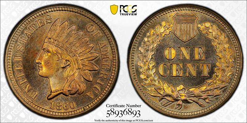 1860 1C PCGS PR 66 CAC