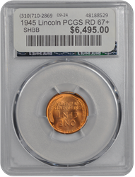 1945 Lincoln PCGS RD 67+