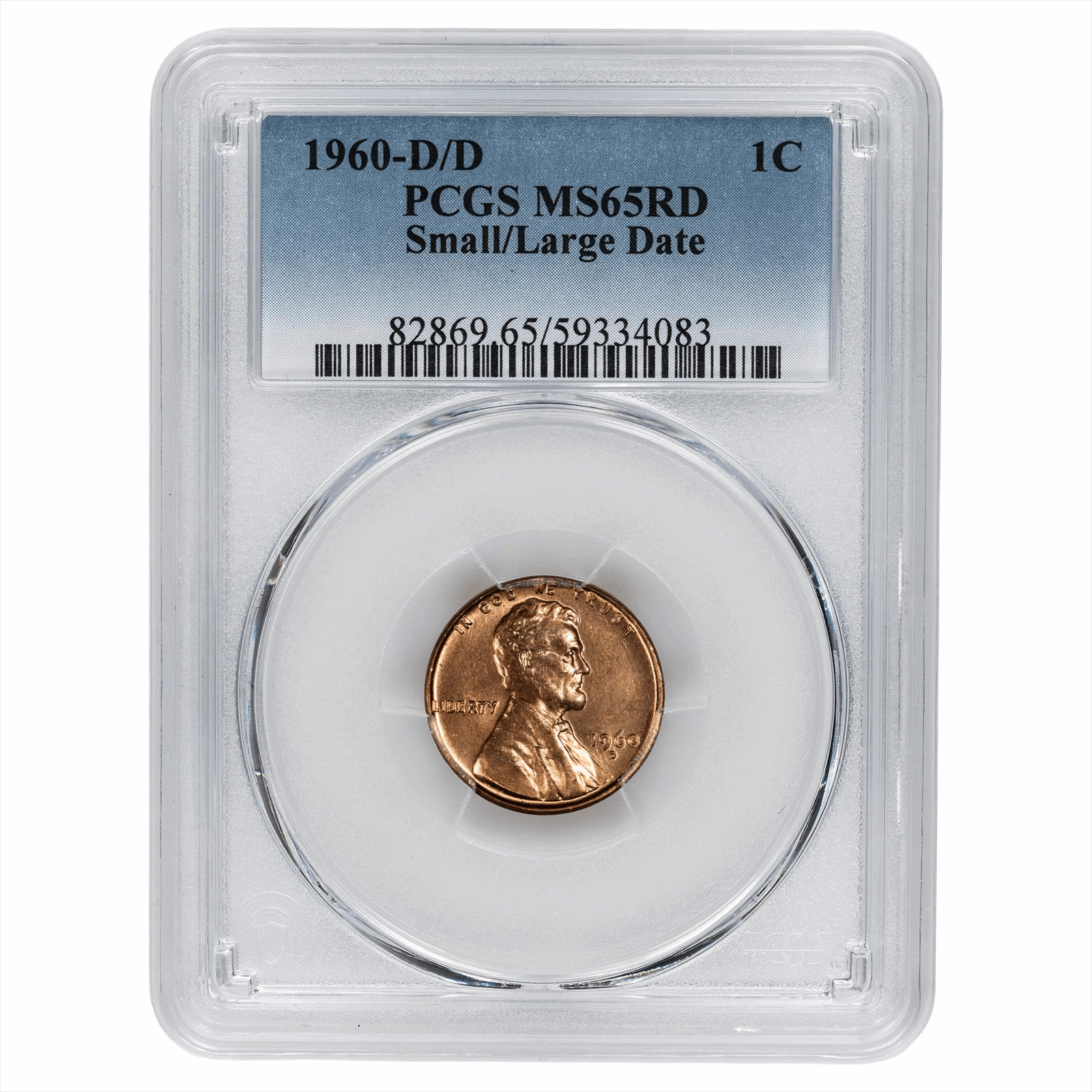 1960-D/D Small/Large Date Lincoln Memorial Cent 1C PCGS MS 65 RD