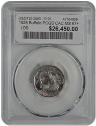 1928 Buffalo PCGS CAC MS 67+