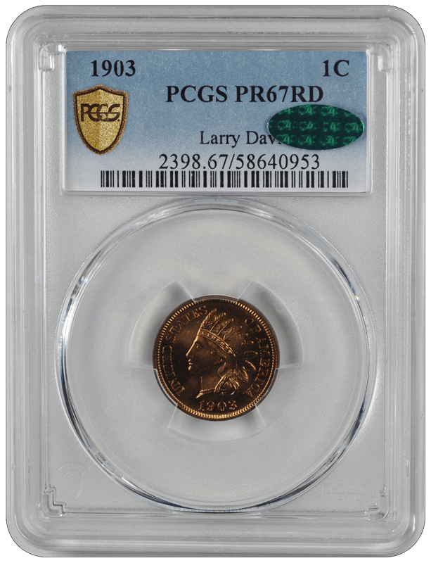 1903 1C Indian Cent - Type 3 Bronze PCGS RD  CAC #3651-2 PR67