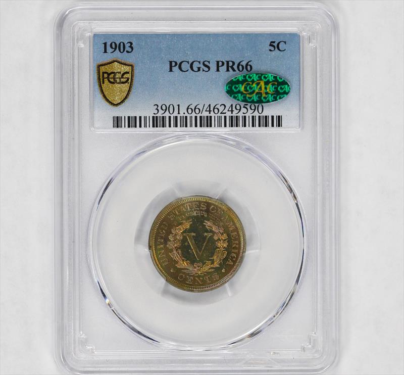 1903 5c Liberty V Nickel PROOF - PCGS PR66 CAC - Monster Reverse COLOR