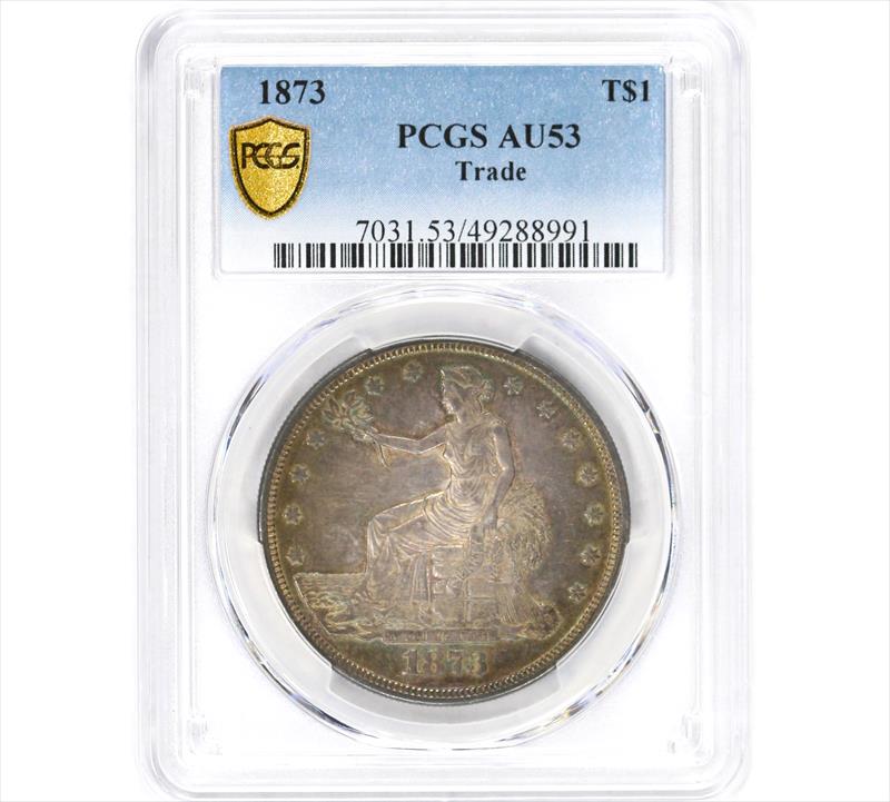 1873 $1 Silver Trade Dollar PCGS AU53 - Excellent Color / Luster