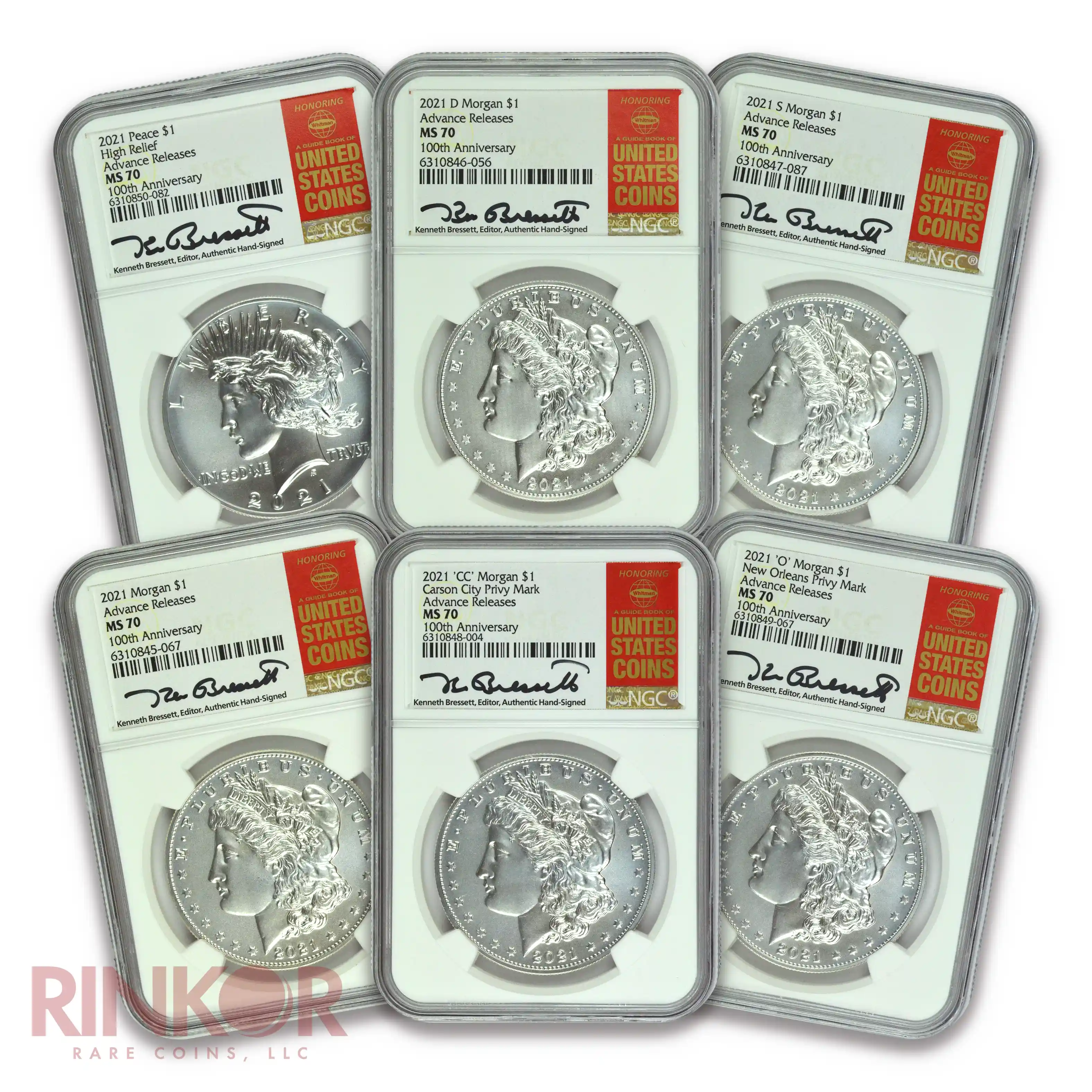 2021 Morgan and Peace Dollar 6-Coin Set Advance Release NGC MS 70