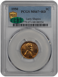 1950 Lincoln PCGS CAC RD 67 +
