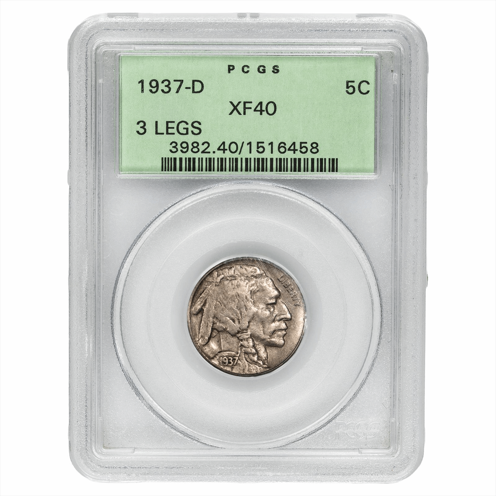 1937-D 3 Legs Buffalo Nickel 5C PCGS XF 40 