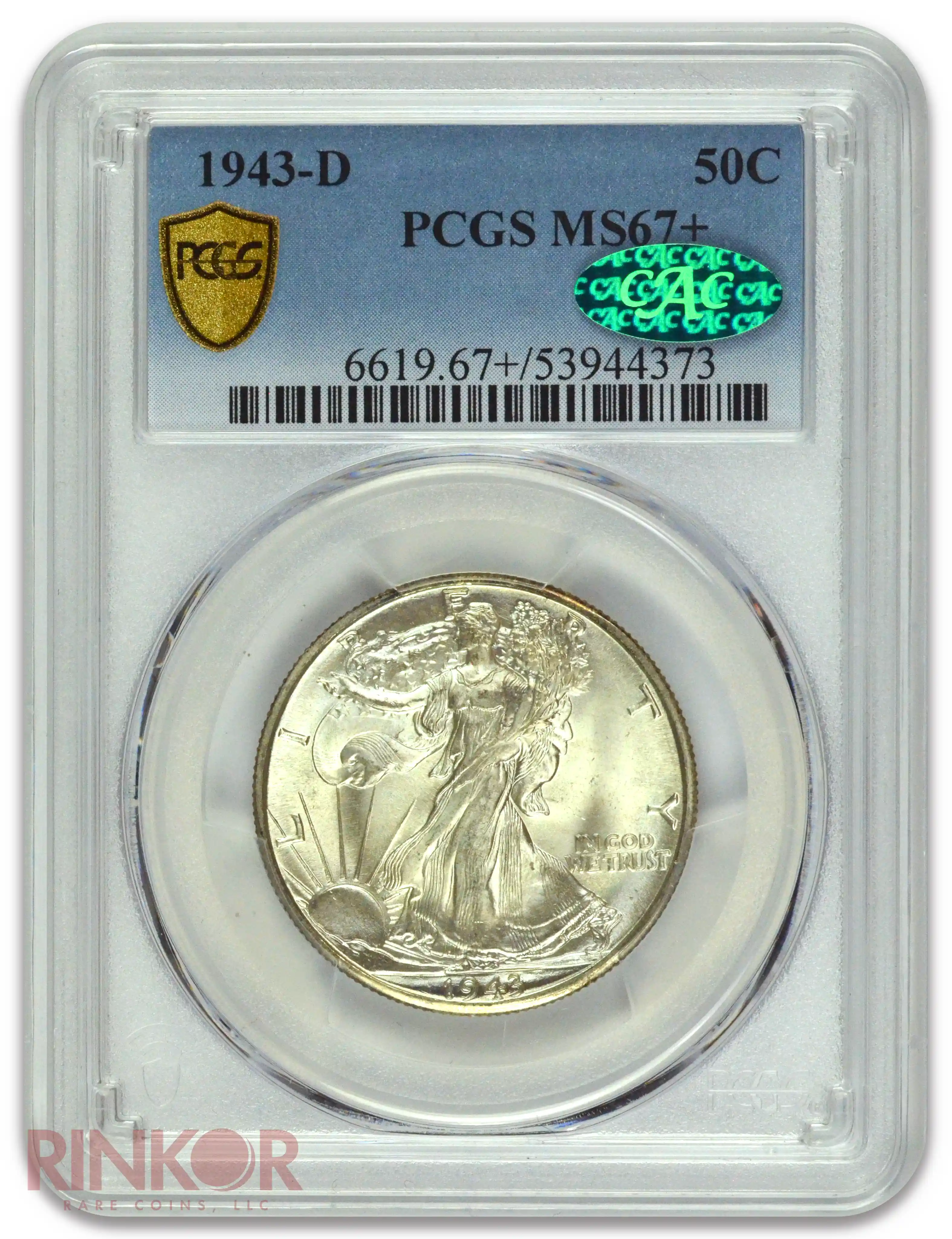 1943-D Walking Liberty Half Dollar PCGS MS 67+ CAC