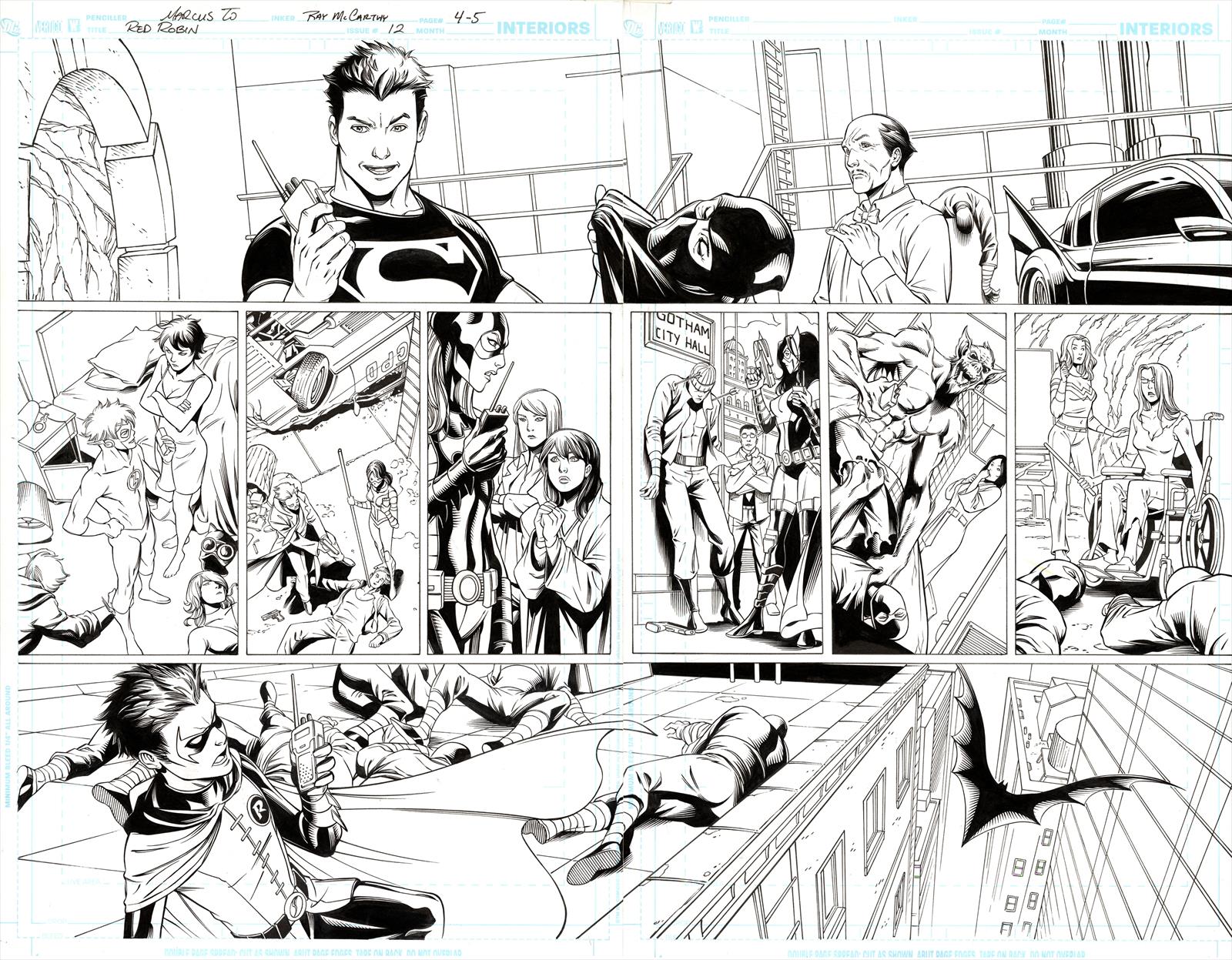 Red Robin #12 Page 4 & 5 Artist:  Marcus To (Penciller) ,  Ray McCarthy (Inker) Media Type: Pen and Ink Art Type: Double Page Splash 